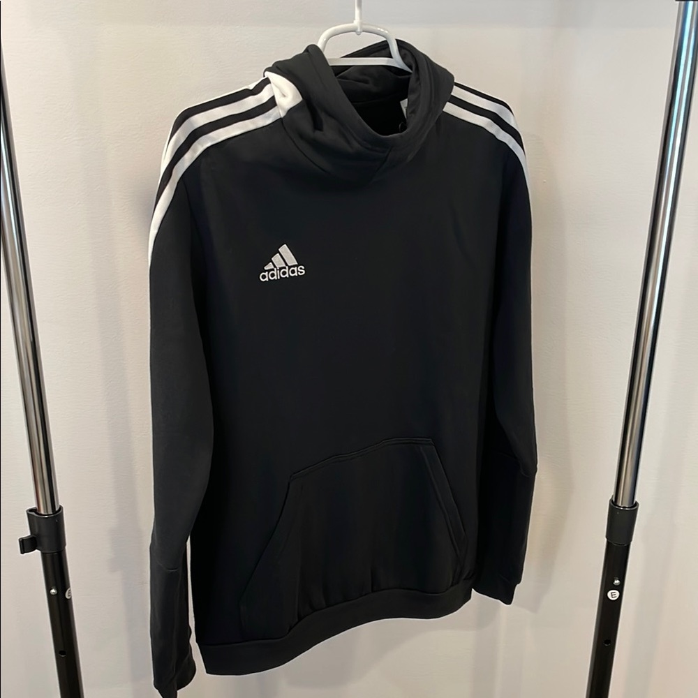 Adidas Black Hoodie with White Stripes